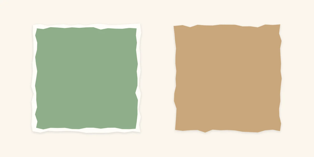 Two torn paper edges: one showing the white core and one with a clean colored edge