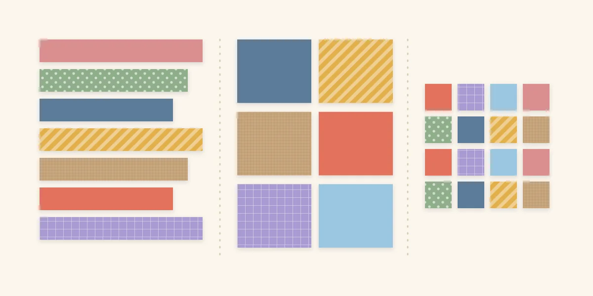 Paper scraps sorted into strips, medium rectangles and small squares