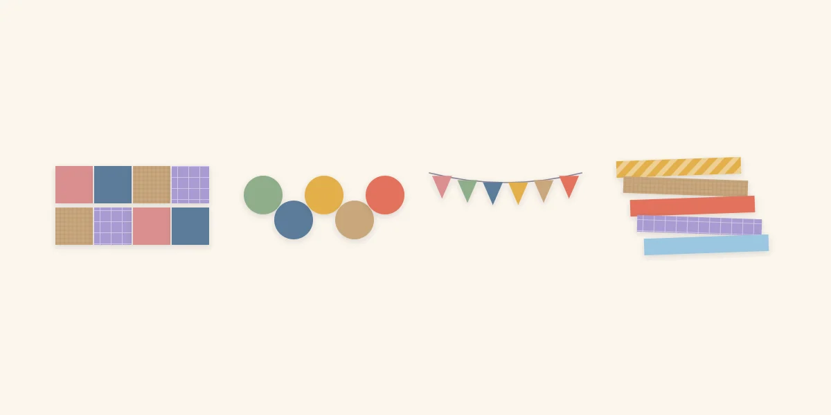 Four uses for paper scraps: a patchwork strip, punched circles, a pennant banner and layered strips