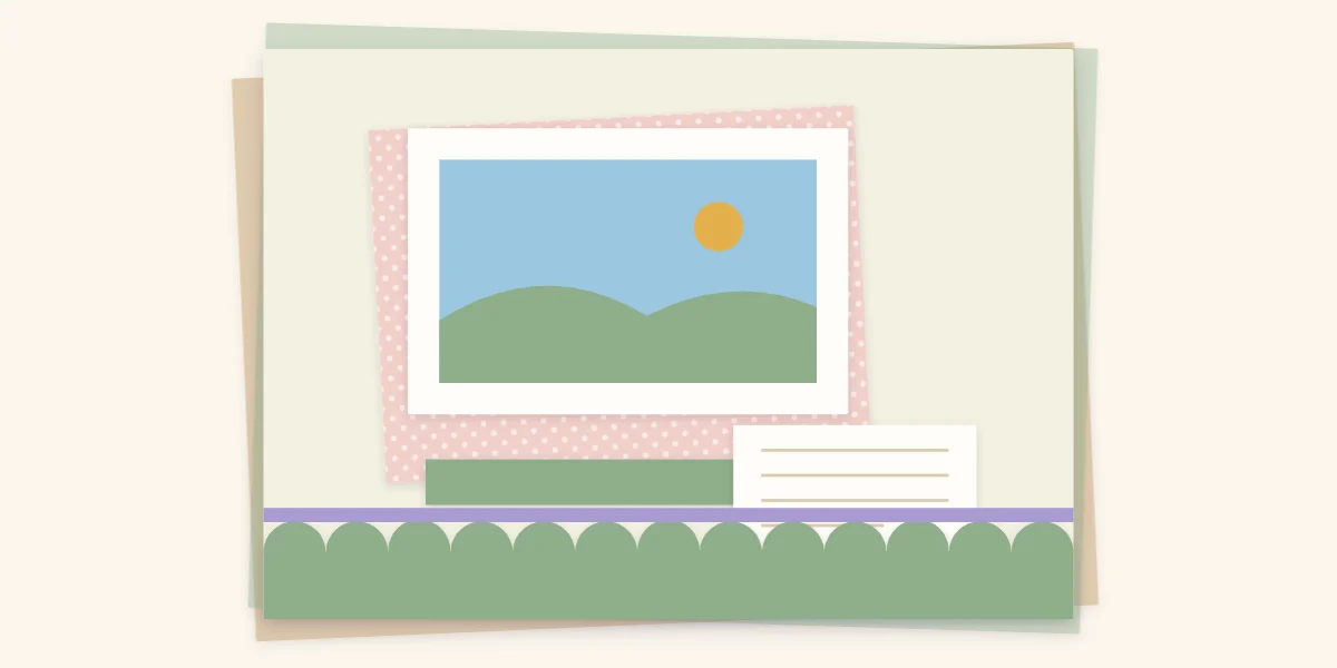A scrapbook page with a scalloped border along the bottom, a thin strip above it and one photo