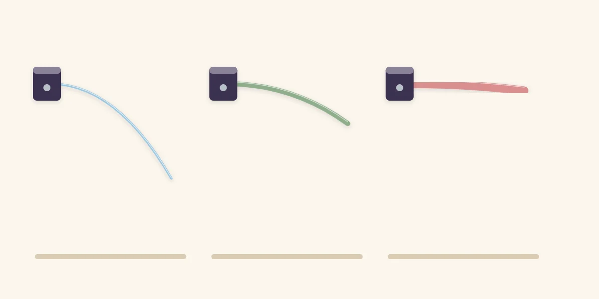 Three sheets of paper held at one edge showing how thin, medium and heavy weights bend