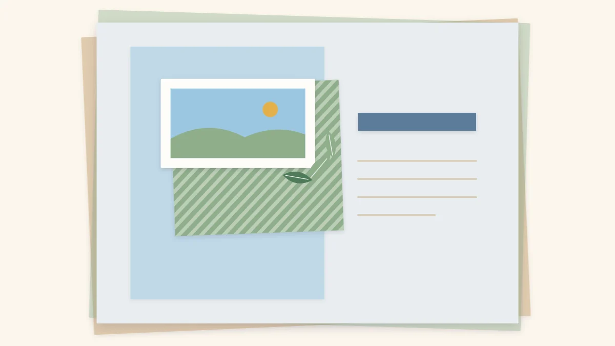 A scrapbook page with one off-center matted photo, a blank title strip, a journaling block and open space