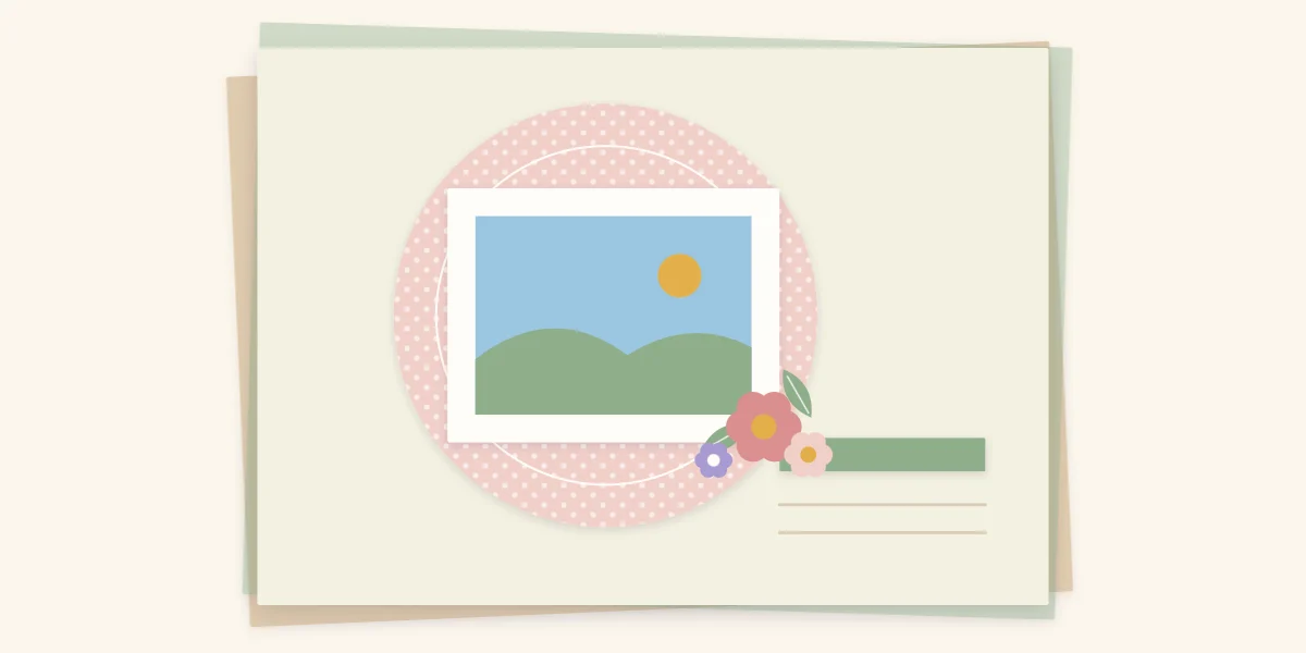 A scrapbook page with a large paper circle behind one photo and a cluster of paper flowers